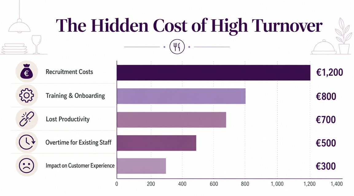 A horizontal bar chart showing the breakdown of costs associated with high staff turnover in restaurants.