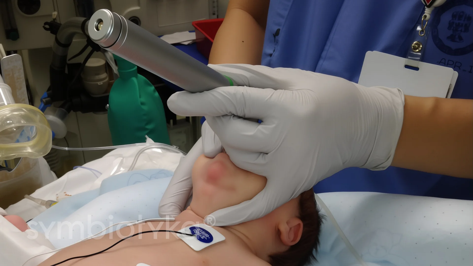 A person in a hospital bed getting an oxygen.