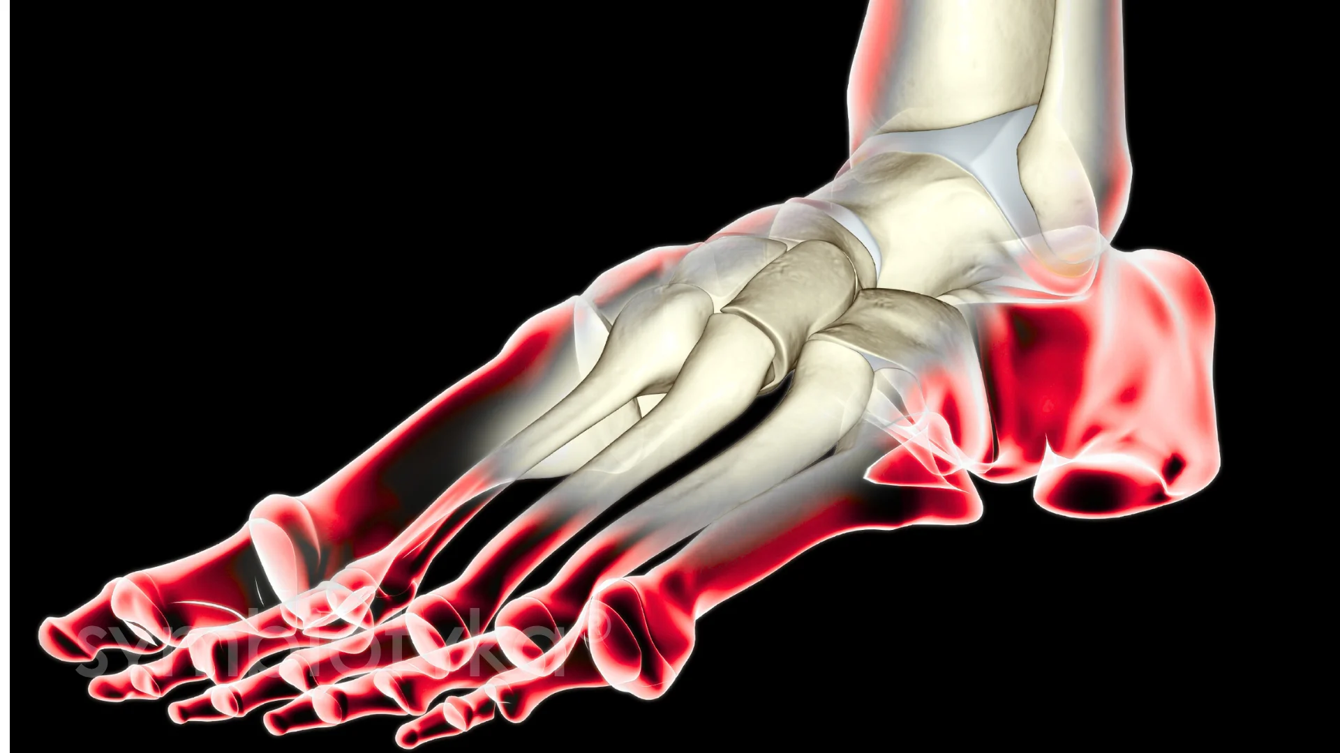 A picture of a foot with a red and black background.
