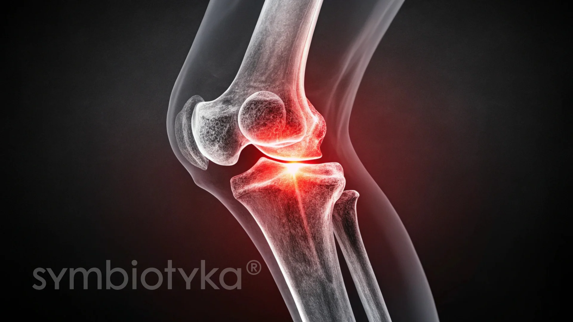 The knee joint is shown with a red light.