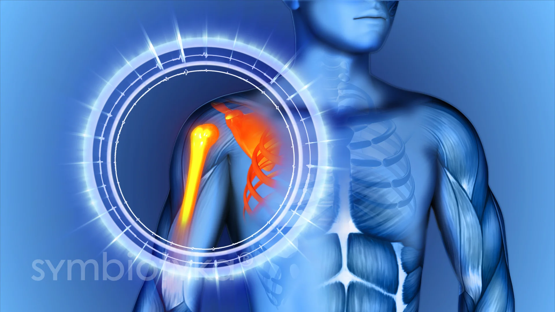 A picture of a man with a painful shoulder.