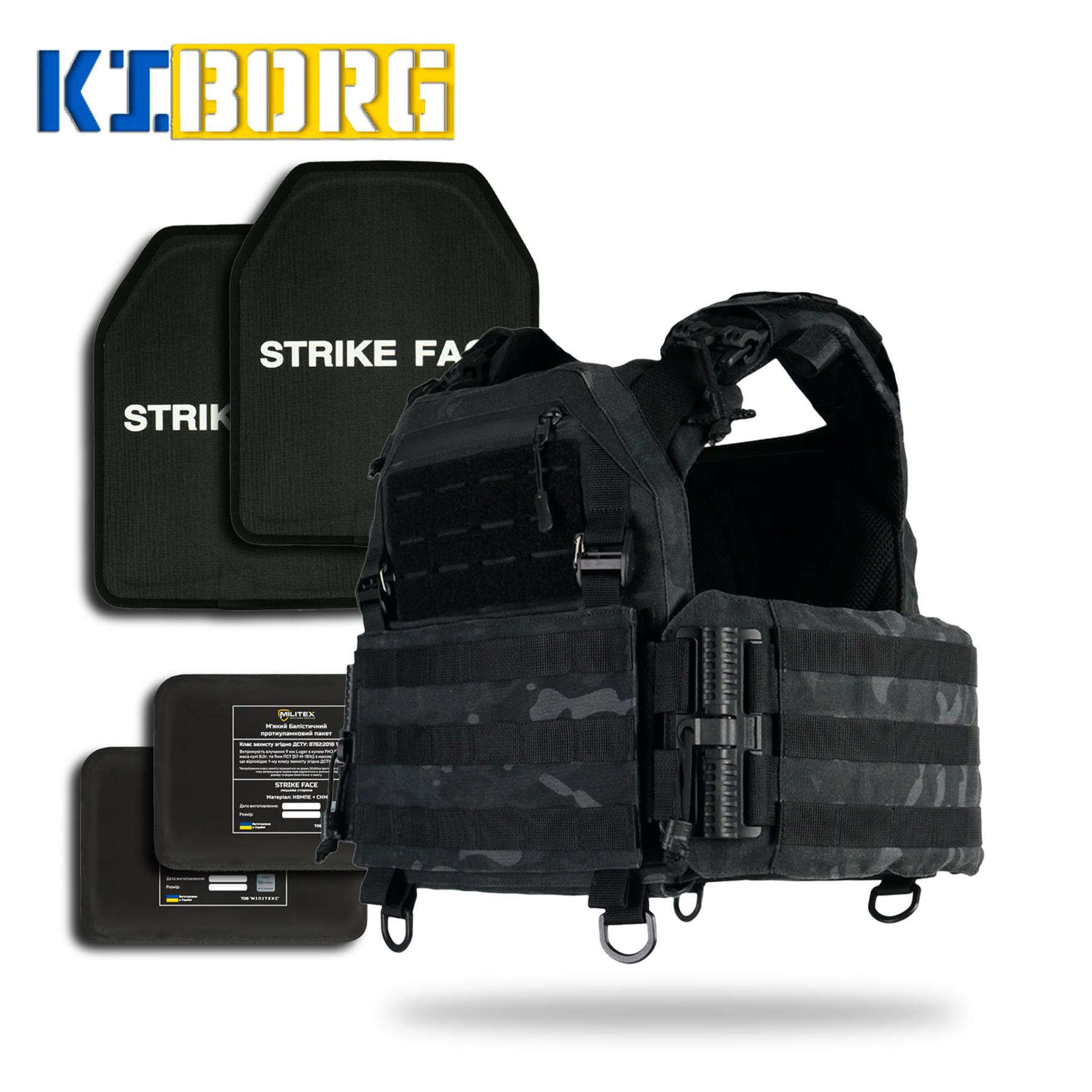 Комплект №5: Плитоноска Kiborg GU gen.2 з балістичним захистом та бронеплитами Black Multicam