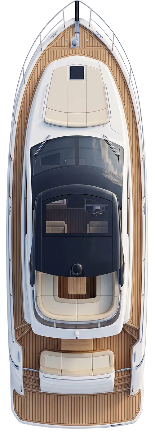 Top-down view of a motor yacht deck used in the Sentinel onboard-systems diagram