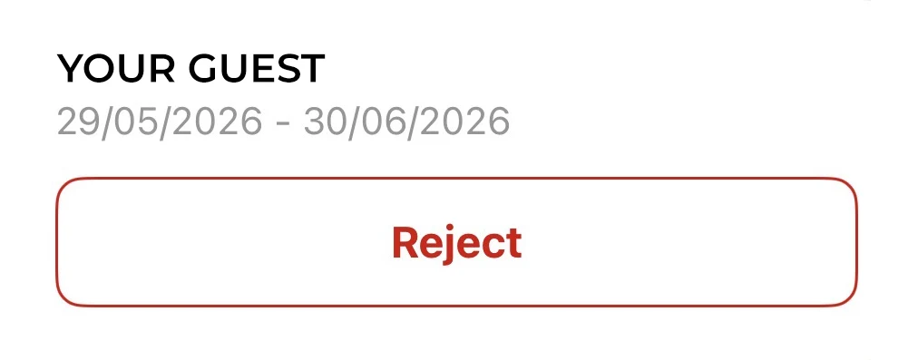 Sentinel app guest access request card with a reject option