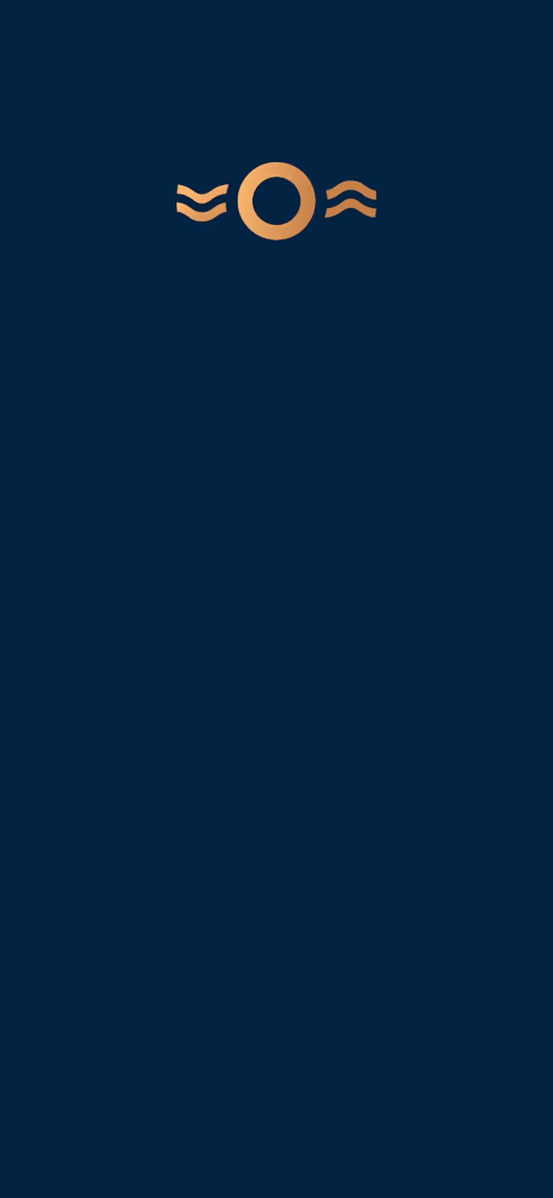 App screen with a circular wave-and-sun icon on a dark teal background
