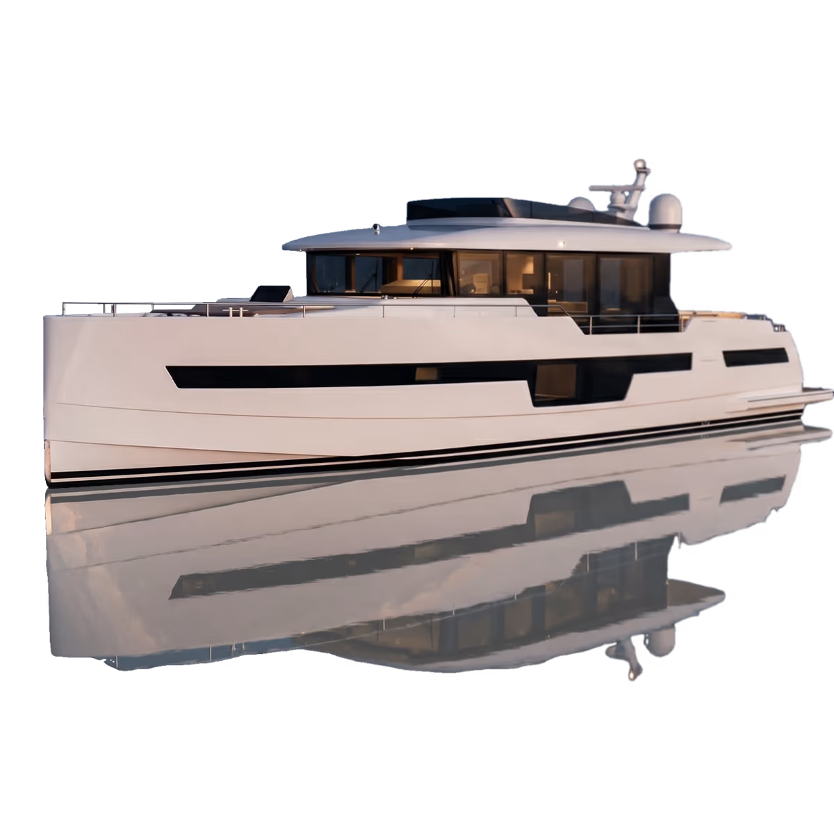 Large flybridge motor yacht, three-quarter view