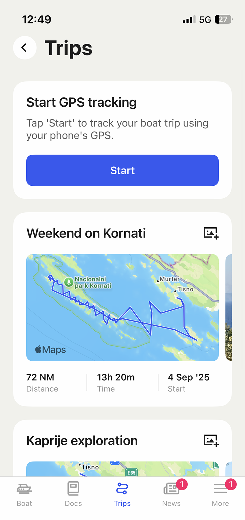 Sentinel app geofence screen with the boat inside a geofenced zone