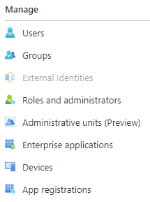 Azure Active Directory left-hand menu showing options like Users, Groups, Roles, and App Registrations for managing access and configurations.