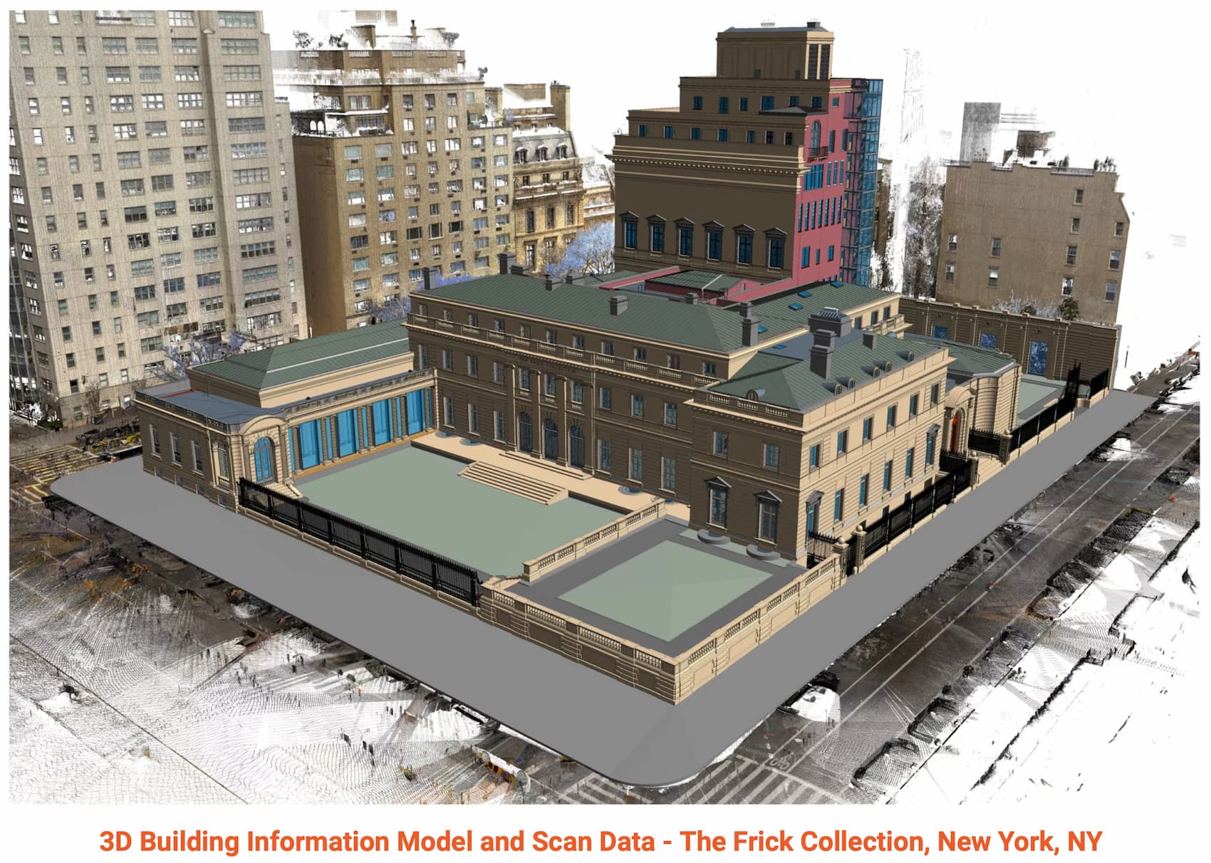 3D model showcasing the architectural details of the New York Public Library, highlighting its grandeur and design.