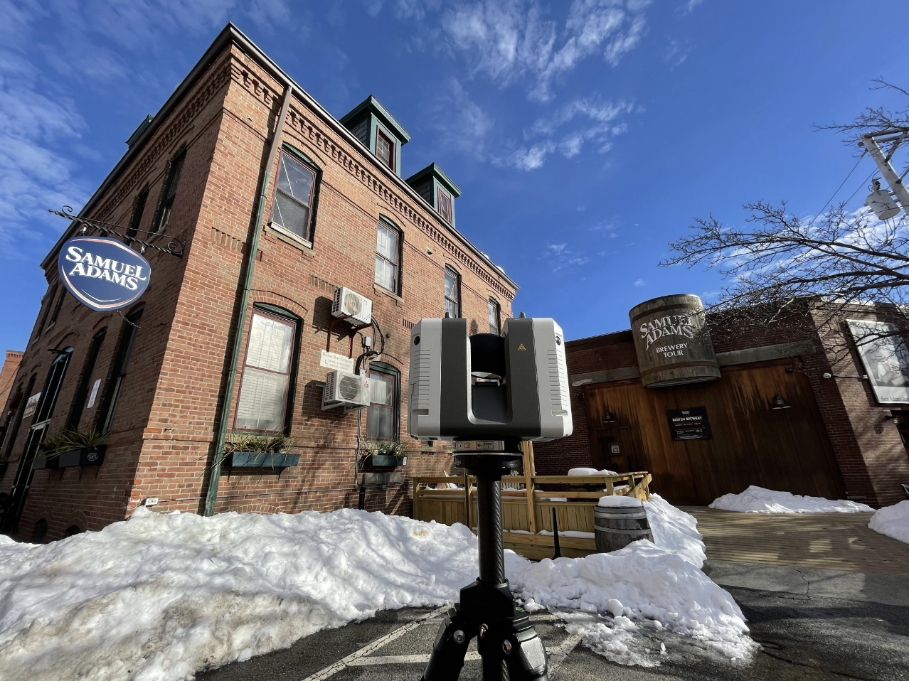 Exterior scanning at Samuel Adams Brewery in Boston, with the Leica RTC360 laser scanner.