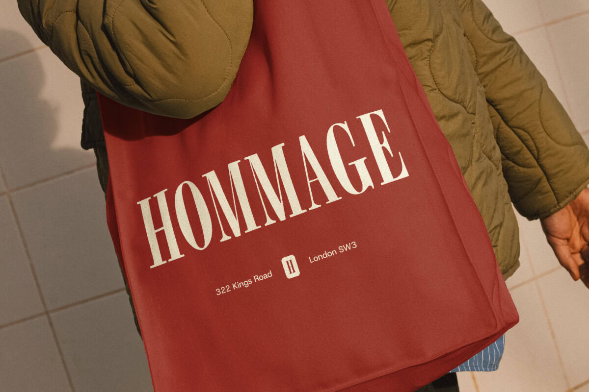 Brand identity for Hommage — affordable, original art-exhibition posters and lithographs created by iconic 20th-century Modern artists.
