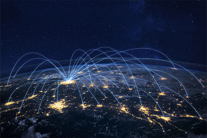 Distribution and delivery concept, global business communication network, planet image from NASA.