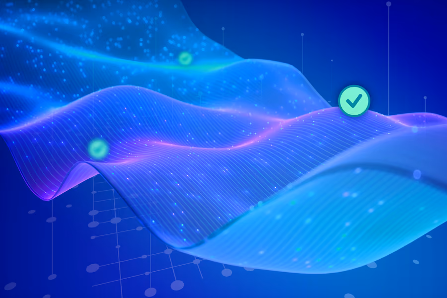 A smooth wave of data with various check marks on it.