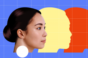 A person's head has a series of copies in silhouette form