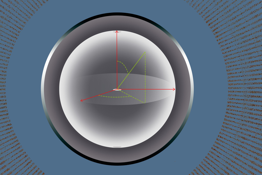 circular computer with three red arrows emanating from a center point within a white circle oing north, east and south west directions