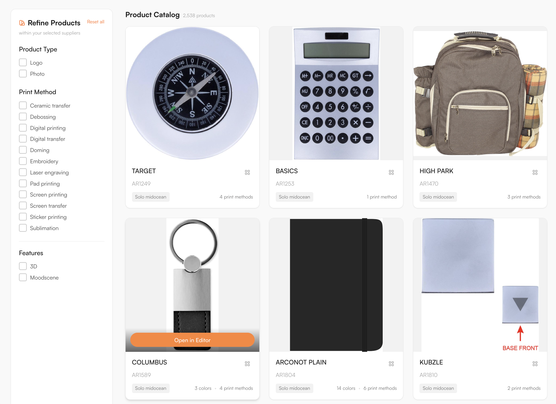 Supplier catalogue in the FastEditor Product Hub