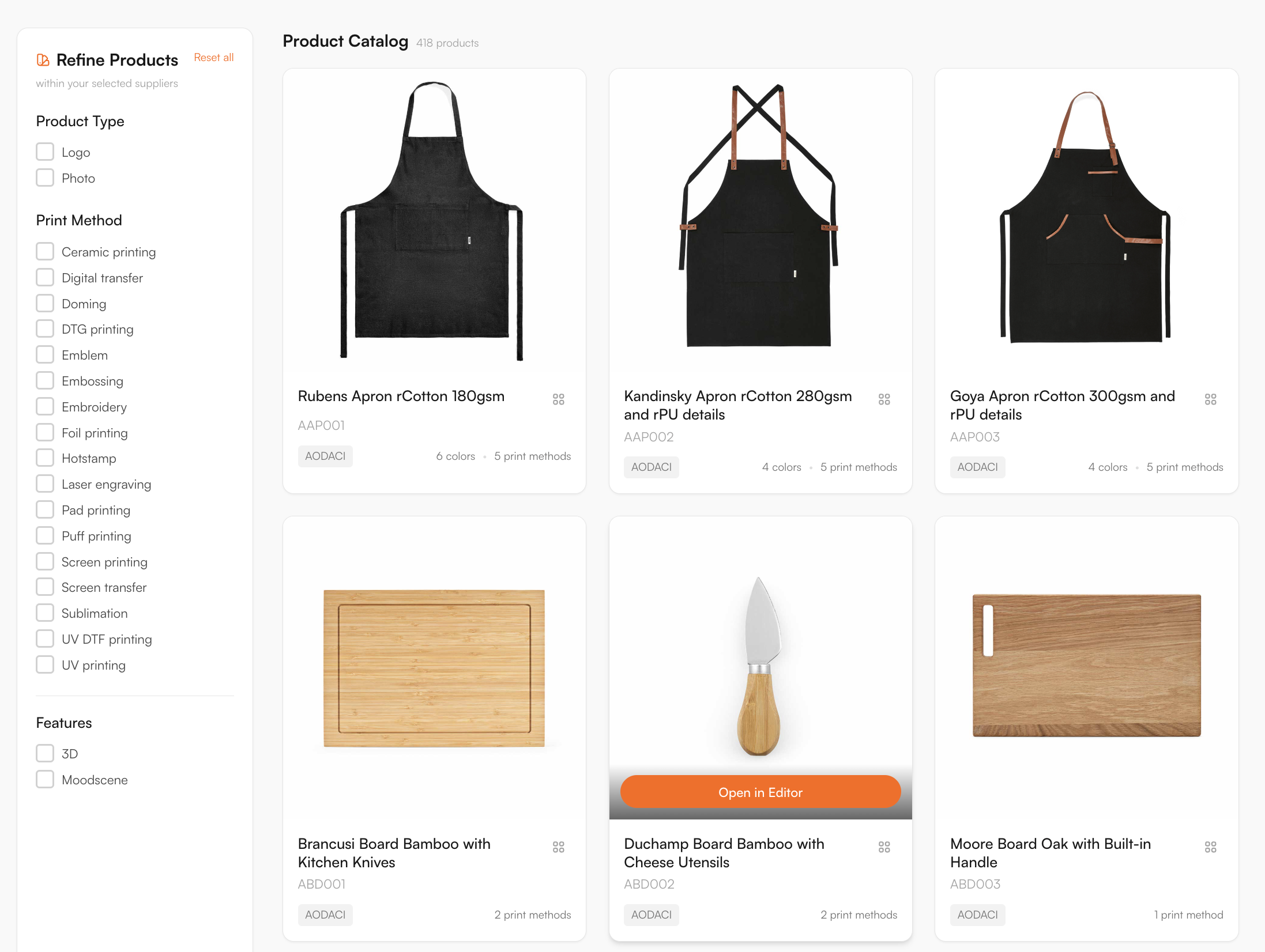 Supplier catalogue in the FastEditor Product Hub