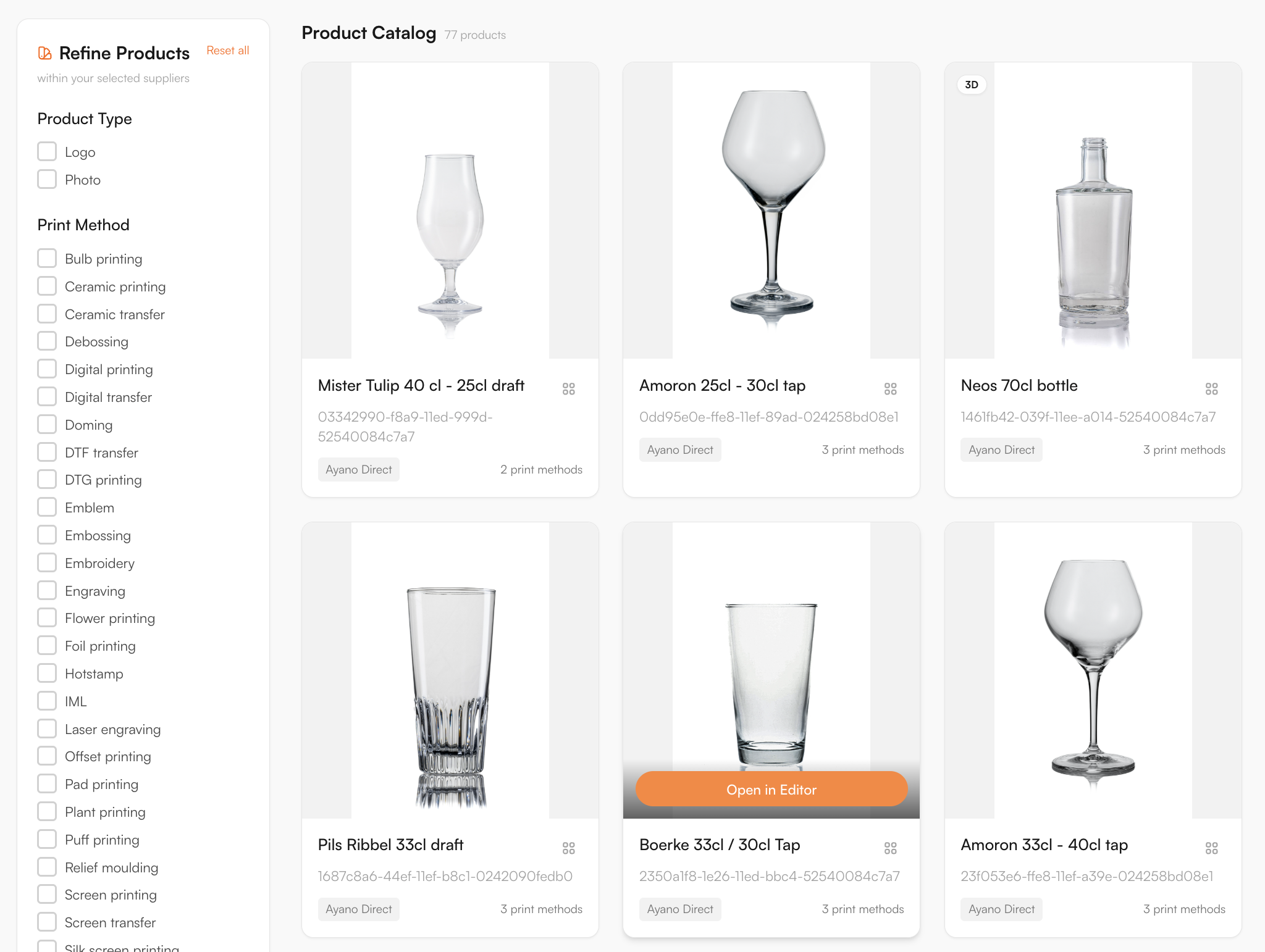 Supplier catalogue in the FastEditor Product Hub