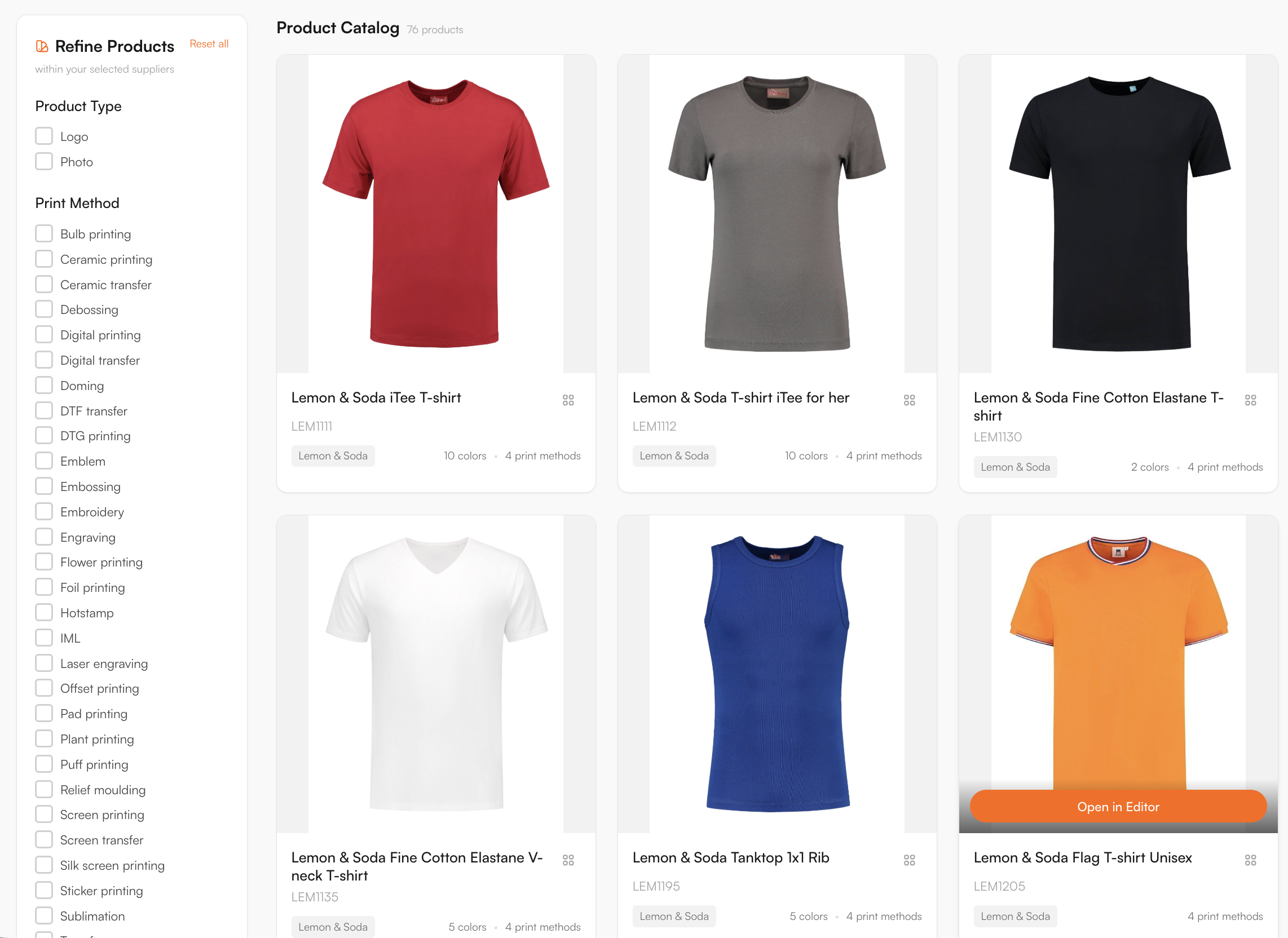 Supplier catalogue in the FastEditor Product Hub
