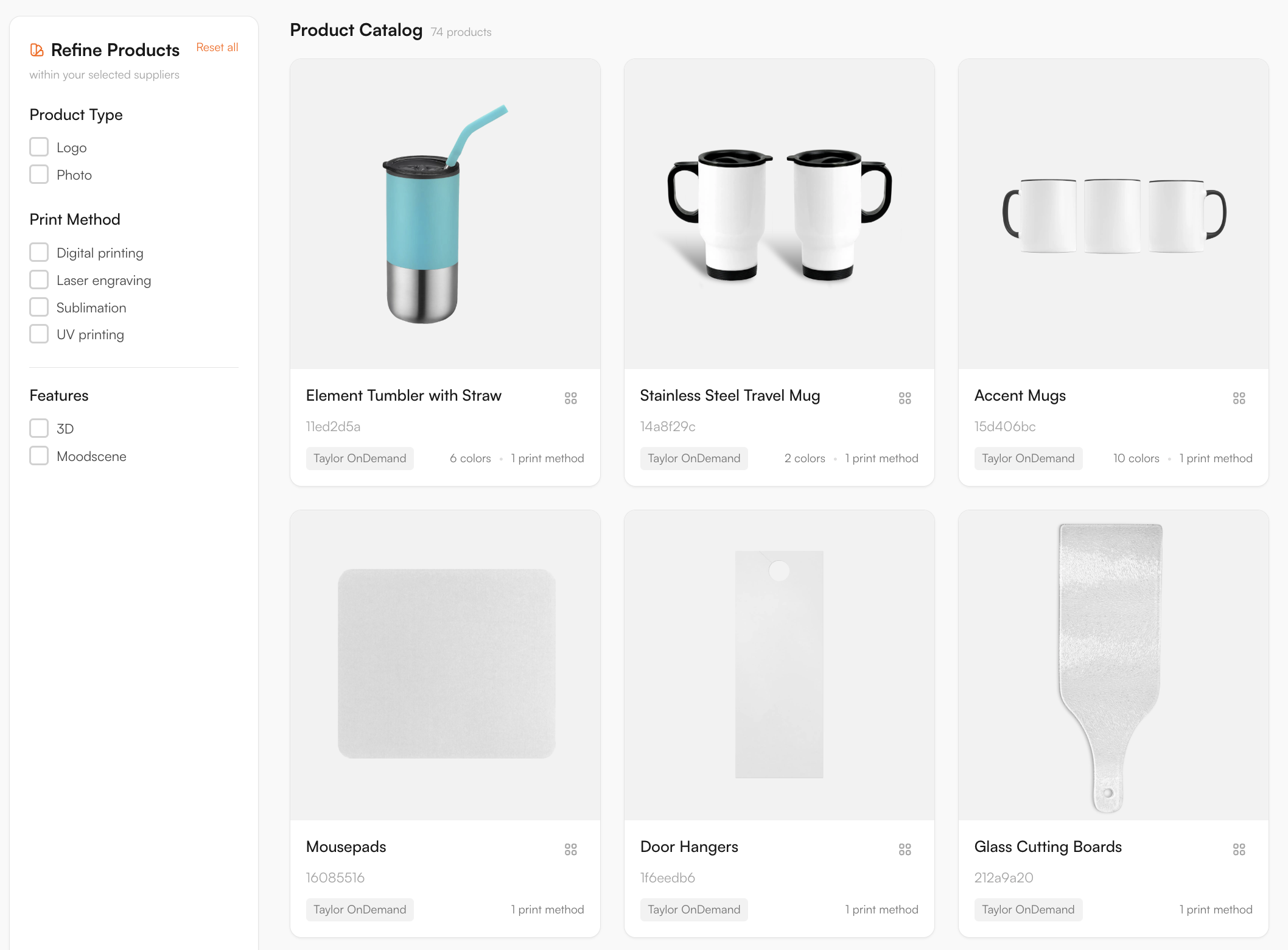 Supplier catalogue in the FastEditor Product Hub