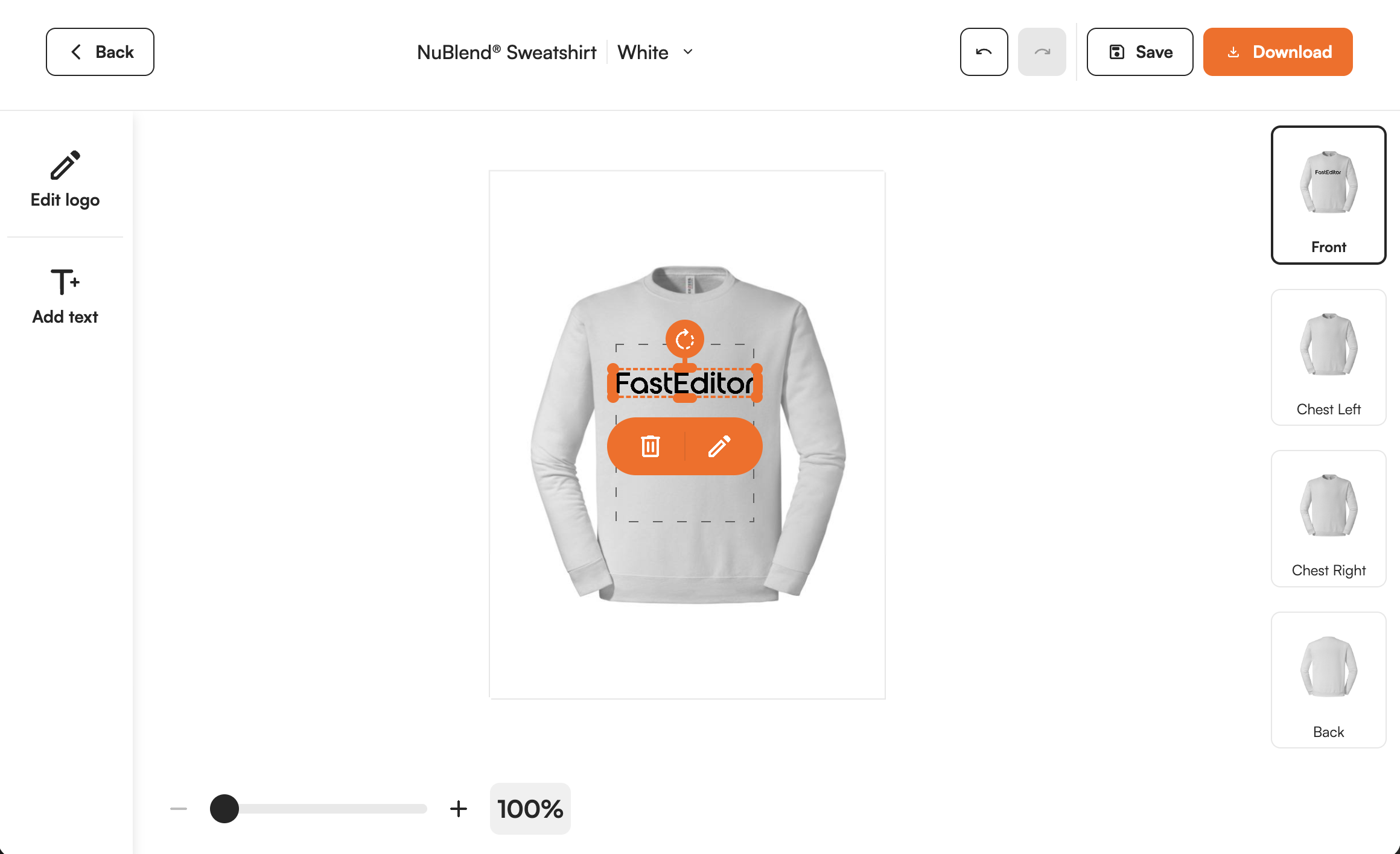 Supplier product shown in the FastEditor editor