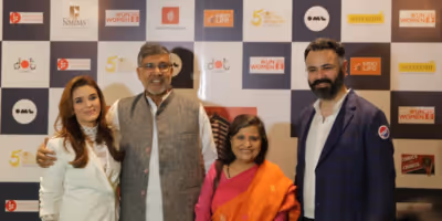 From left: Raageshwari Loomba, Kailash Satyarthi along with his wife, and Vineet J Mehra Read more at: https://yourstory.com/socialstory/2020/01/entrepreneur-social-activist-child-labour-human-trafficking