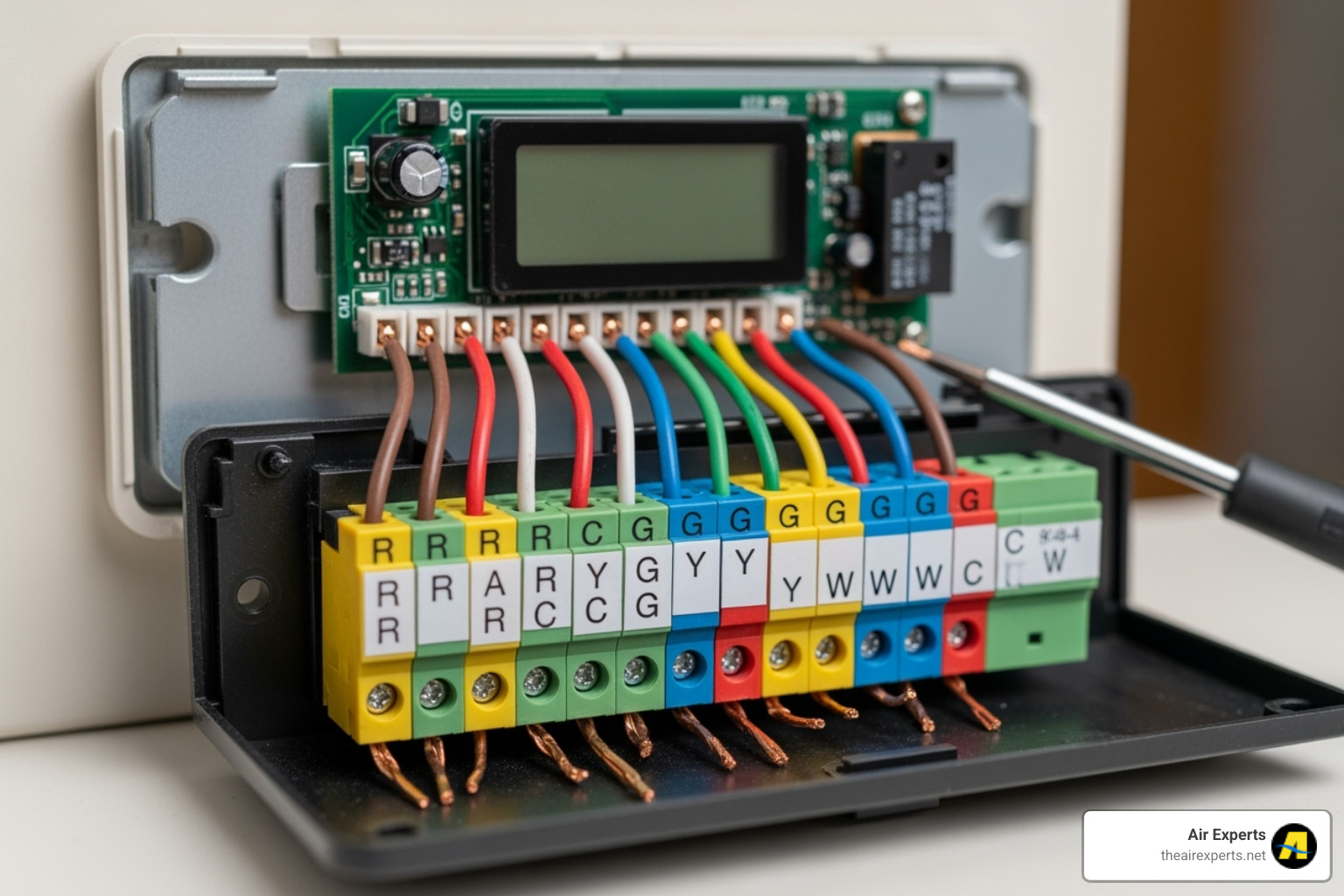 Inside of a thermostat showing the wiring - thermostat not working