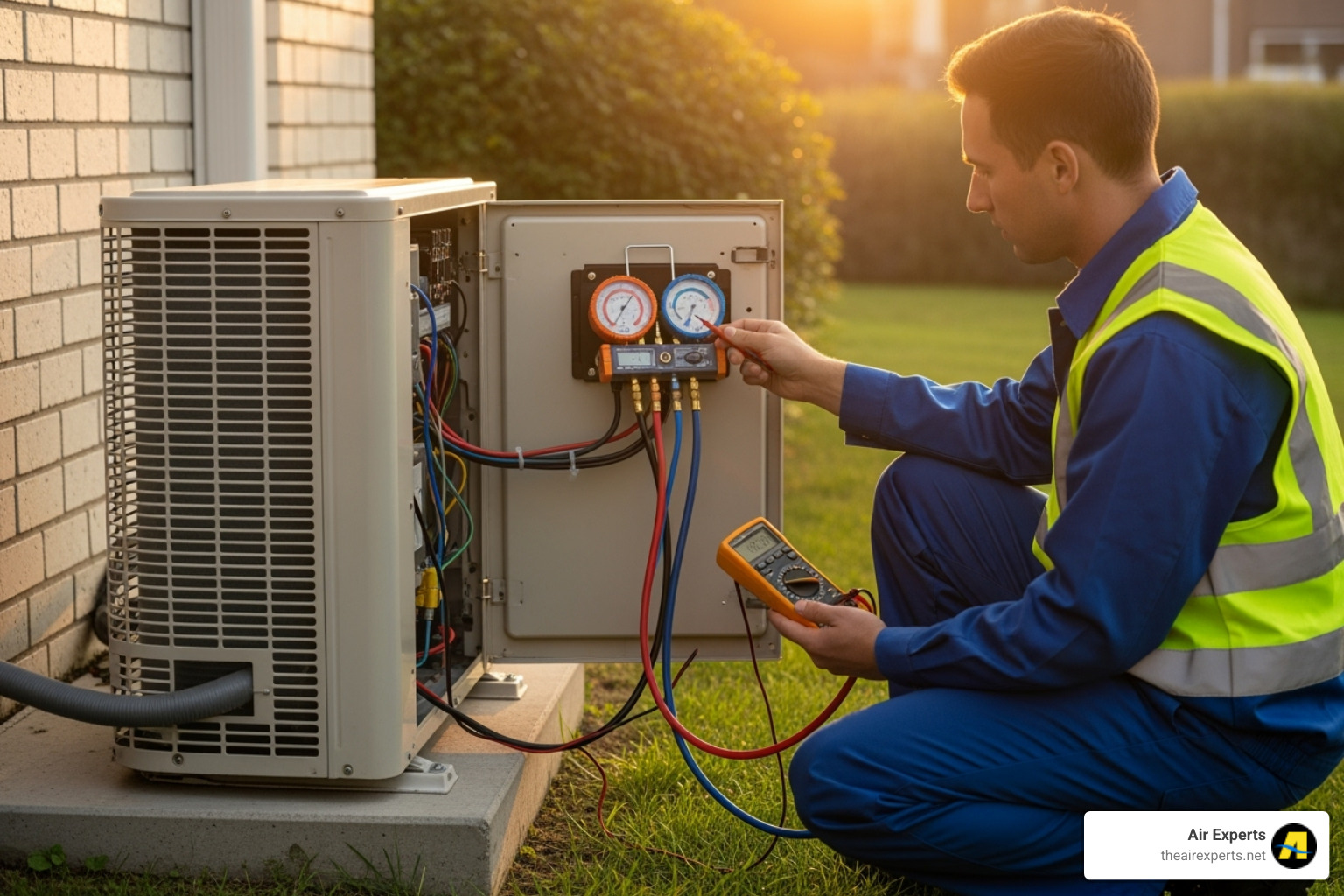 technician using diagnostic tools on an outdoor condenser unit - mini split repairs birmingham al