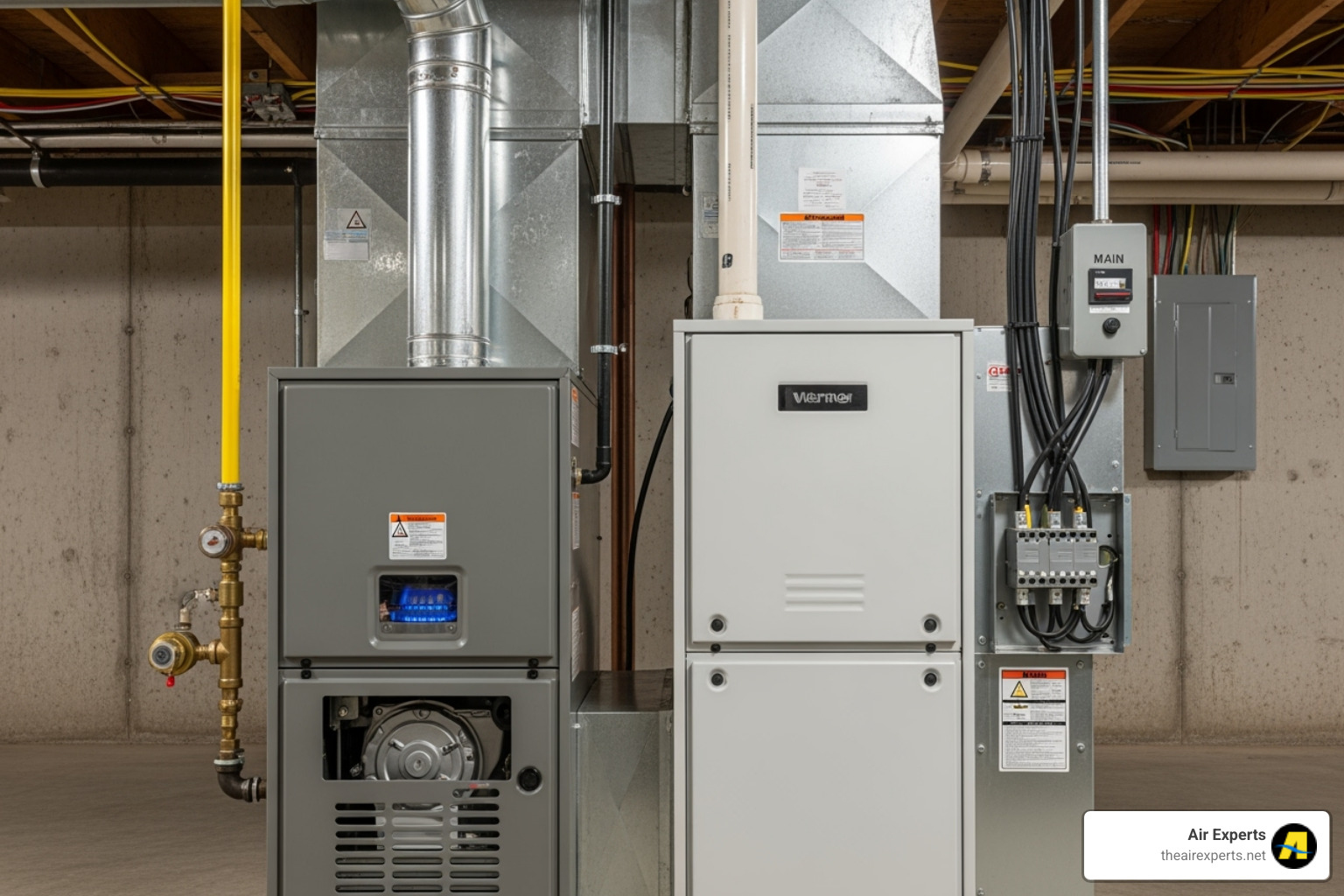 different furnace types (gas and electric units side-by-side) - furnace installation Birmingham