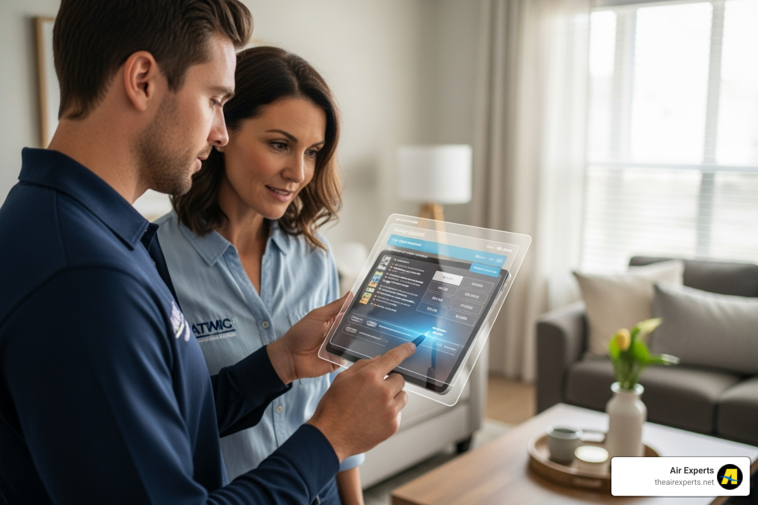 homeowner reviewing a transparent quote with a technician - furnace installation Birmingham