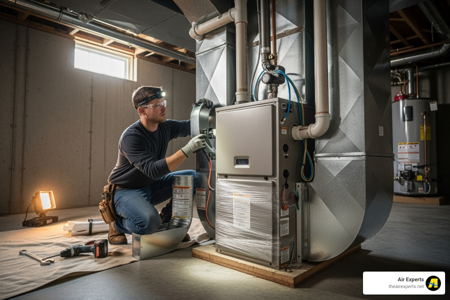 certified technician installing a new furnace - furnace installation Birmingham