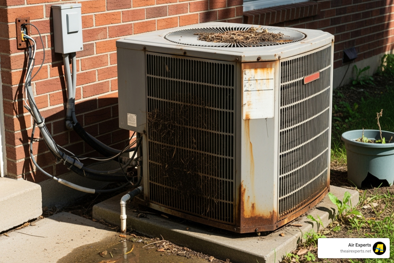 Image of an old, inefficient outdoor AC unit - hvac replacement birmingham al