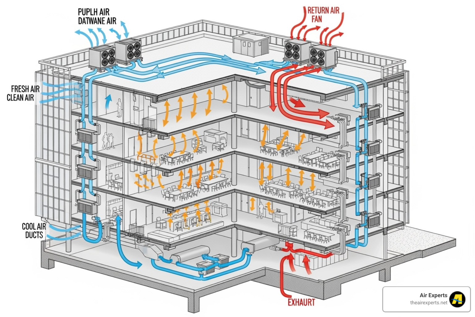 diagram showing proper building ventilation - commercial indoor air quality chelsea al