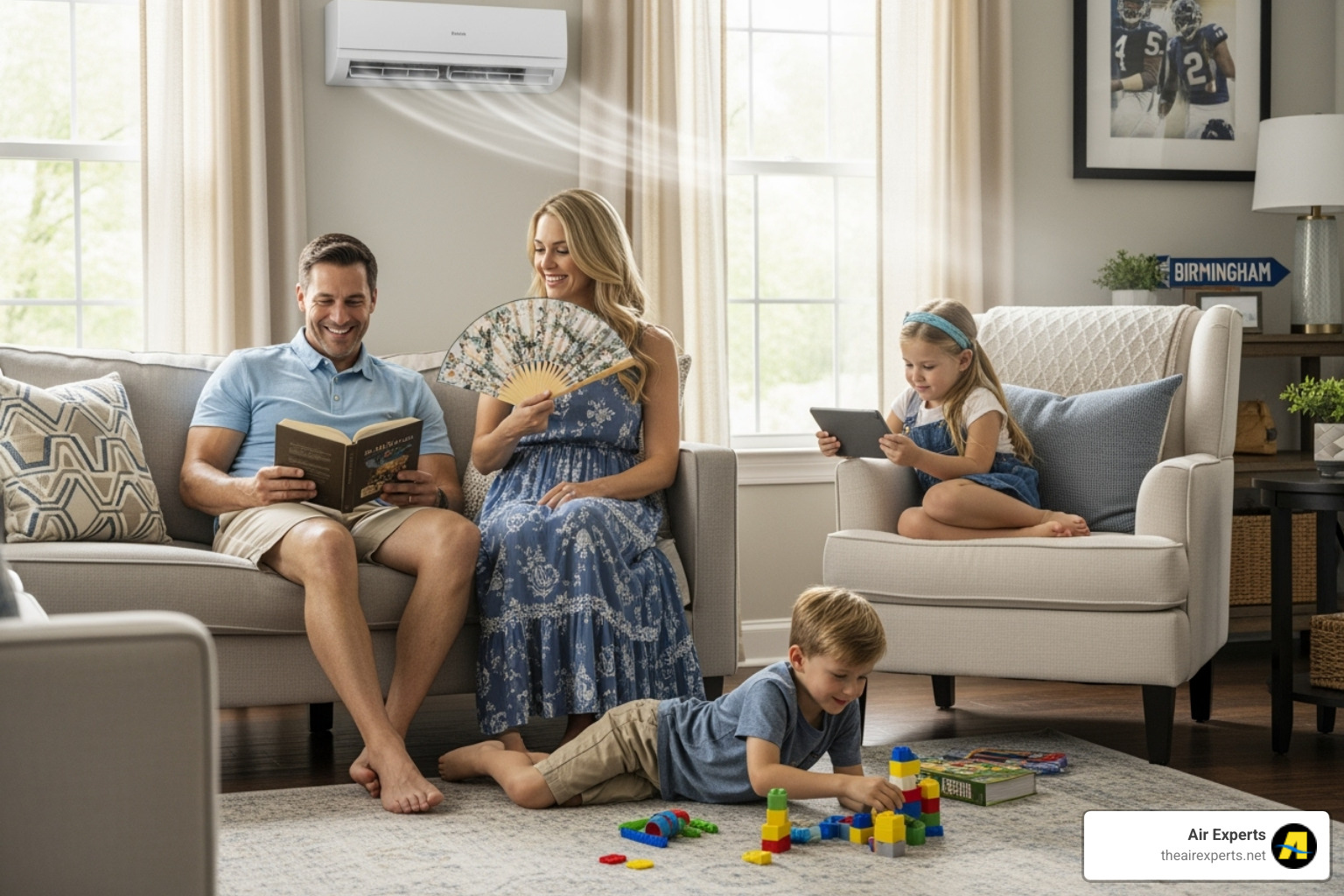 Family enjoying cool home in Birmingham - air conditioning inspection birmingham al