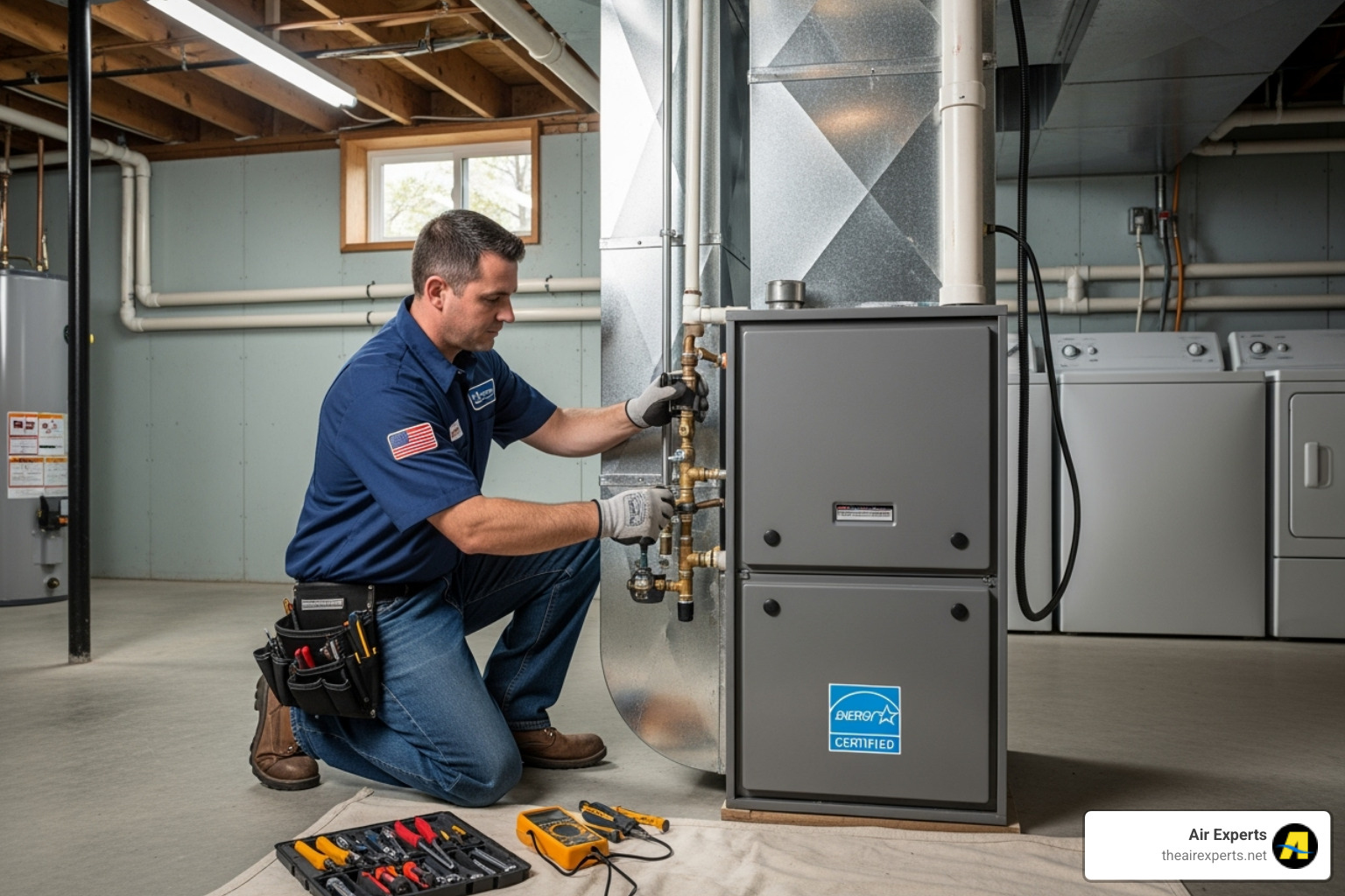 certified technician installing a new furnace - central heating system install trussville al