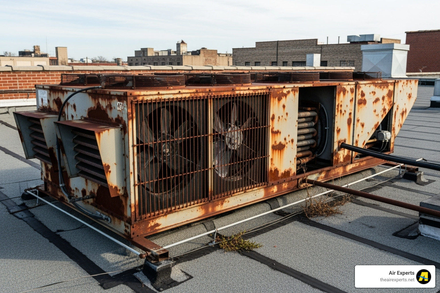 old, weathered commercial rooftop HVAC unit - commercial hvac installation birmingham al
