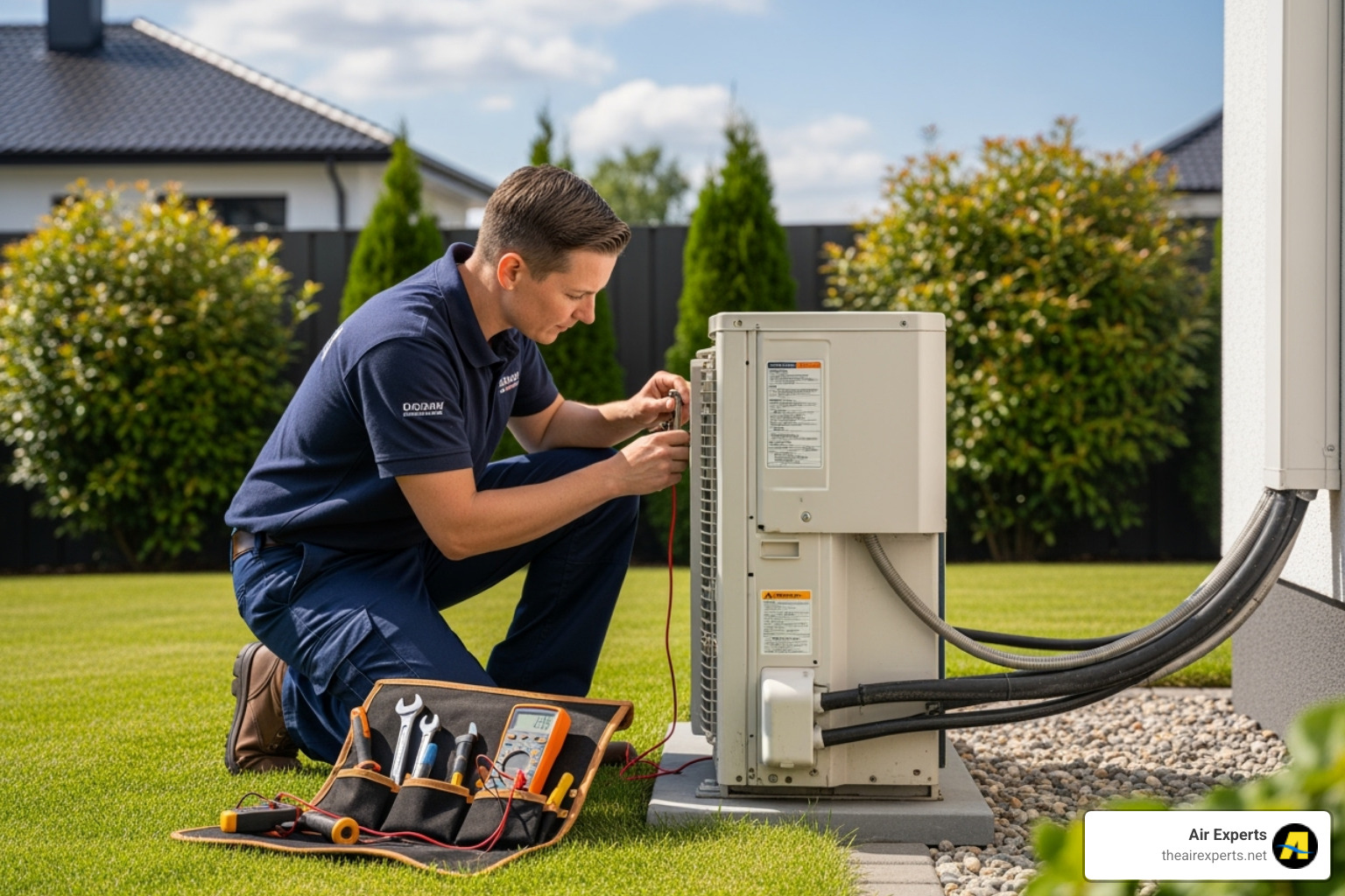 technician servicing an outdoor AC unit - alabama hvac