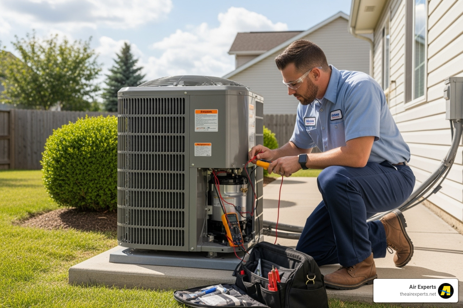 image of a technician performing a heat pump tune-up - emergency heat pump repair birmingham al