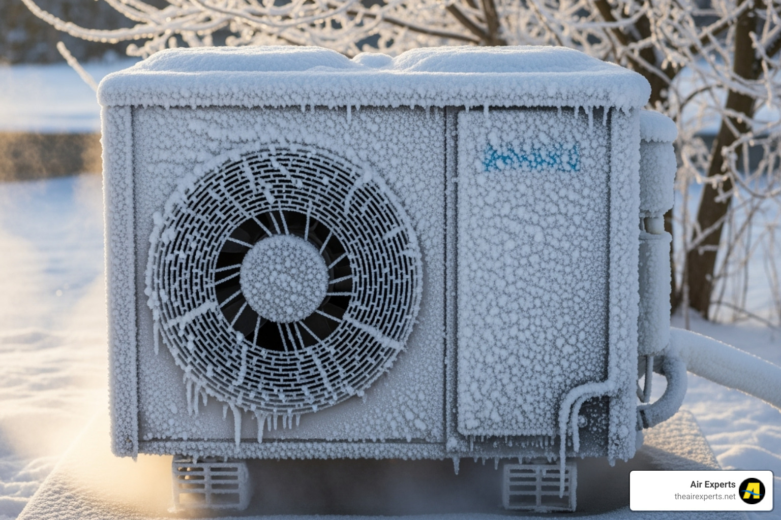 image of a frozen outdoor heat pump unit - emergency heat pump repair birmingham al