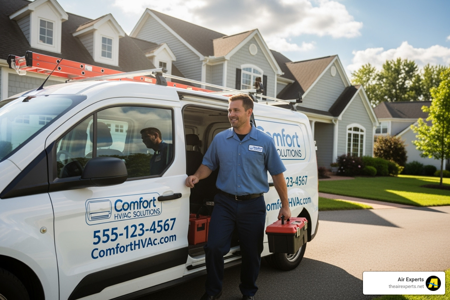 professional technician arriving at a home in a service van - emergency furnace replacement birmingham al