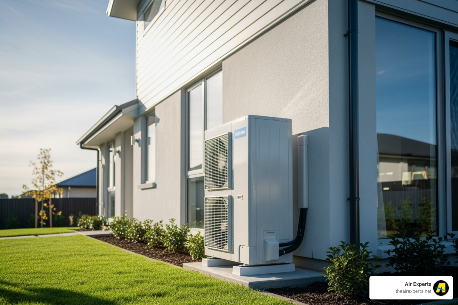 a clean and modern heat pump unit installed on the side of a house - heat pump service a clean and modern heat pump unit installed on the side of a house - heat pump service