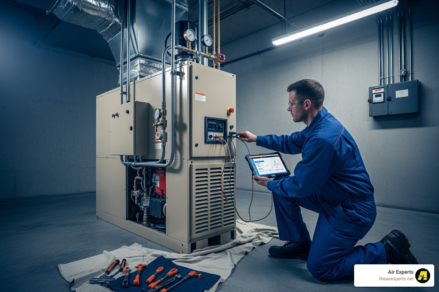 technician performing a diagnostic check on a commercial heater - birmingham commercial heater installation technician performing a diagnostic check on a commercial heater - birmingham commercial heater installation