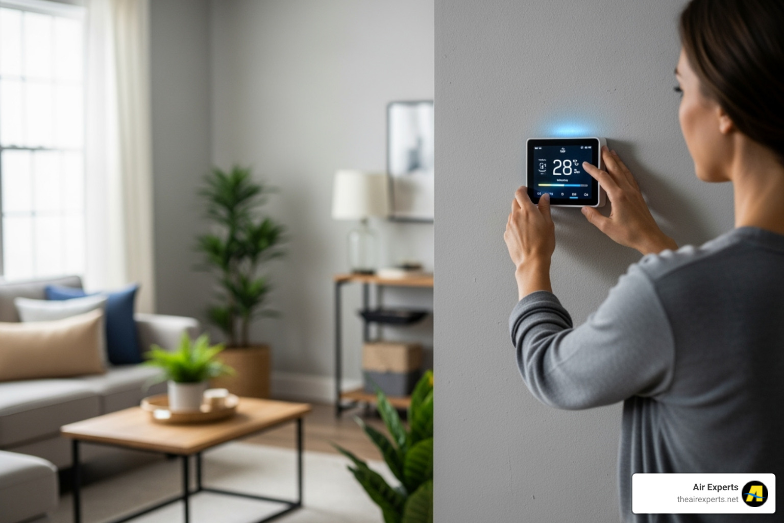 homeowner adjusting a smart thermostat - new heater installation pelham al