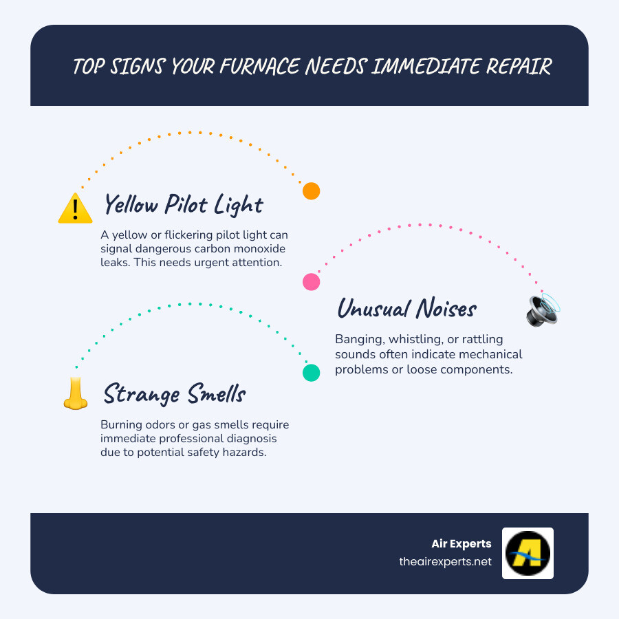 Infographic explaining top 5 signs a furnace needs immediate repair - affordable furnace repair in vestavia hills, al infographic infographic-line-3-steps-blues-accent_colors Infographic explaining top 5 signs a furnace needs immediate repair - affordable furnace repair in vestavia hills, al infographic infographic-line-3-steps-blues-accent_colors
