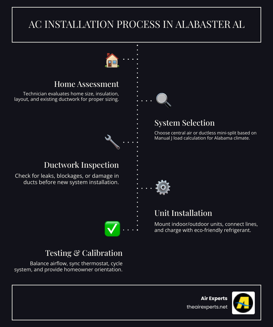Step-by-step AC installation process infographic for Alabaster AL homes - ac installation alabaster al infographic Step-by-step AC installation process infographic for Alabaster AL homes - ac installation alabaster al infographic
