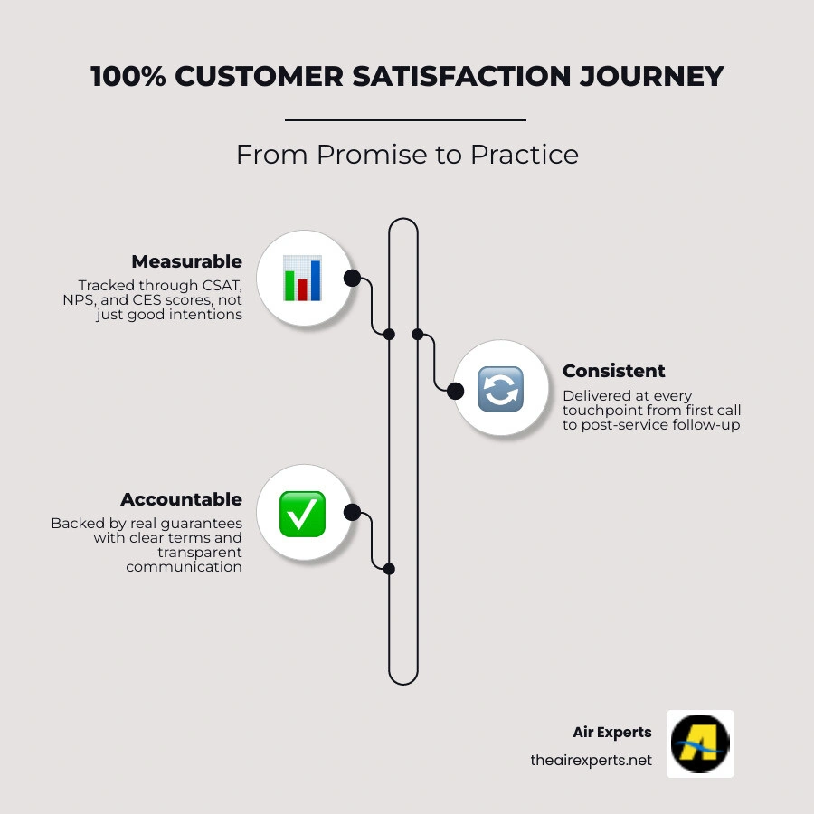 Customer satisfaction journey infographic: promise vs. practice, key metrics, consistency across touchpoints, and business