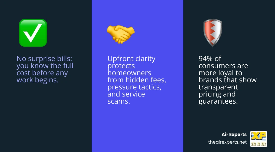 Infographic showing 6 key advantages of no-hassle guarantees and transparent pricing for homeowners infographic Infographic showing 6 key advantages of no-hassle guarantees and transparent pricing for homeowners infographic