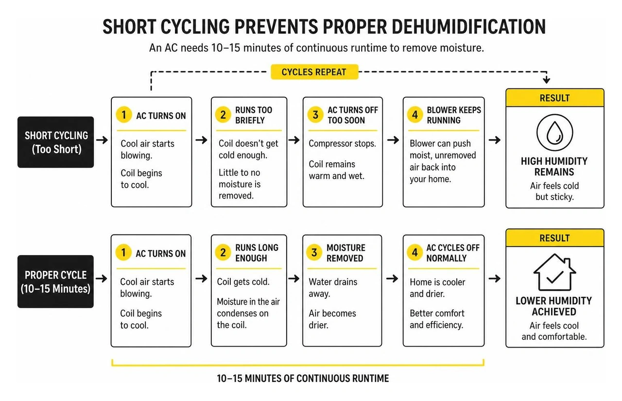diagram showing how short cycling prevents proper dehumidification diagram showing how short cycling prevents proper dehumidification