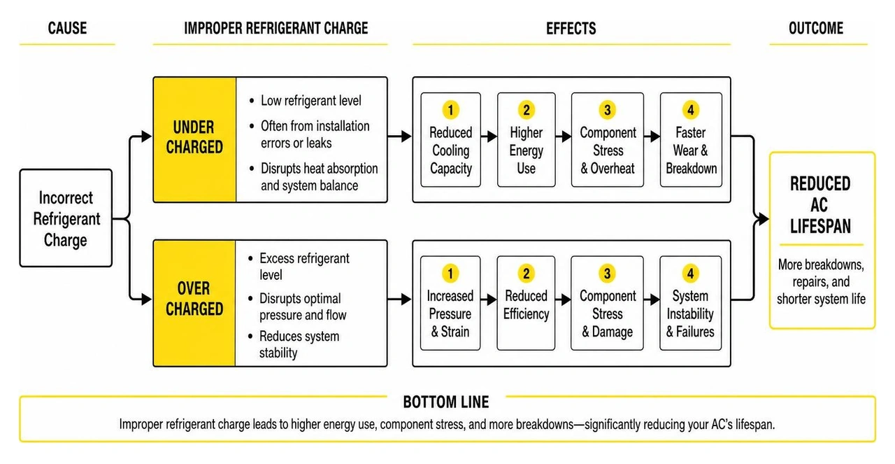 An Essential Guide to How Improper Refrigerant Charge Shortens AC Life