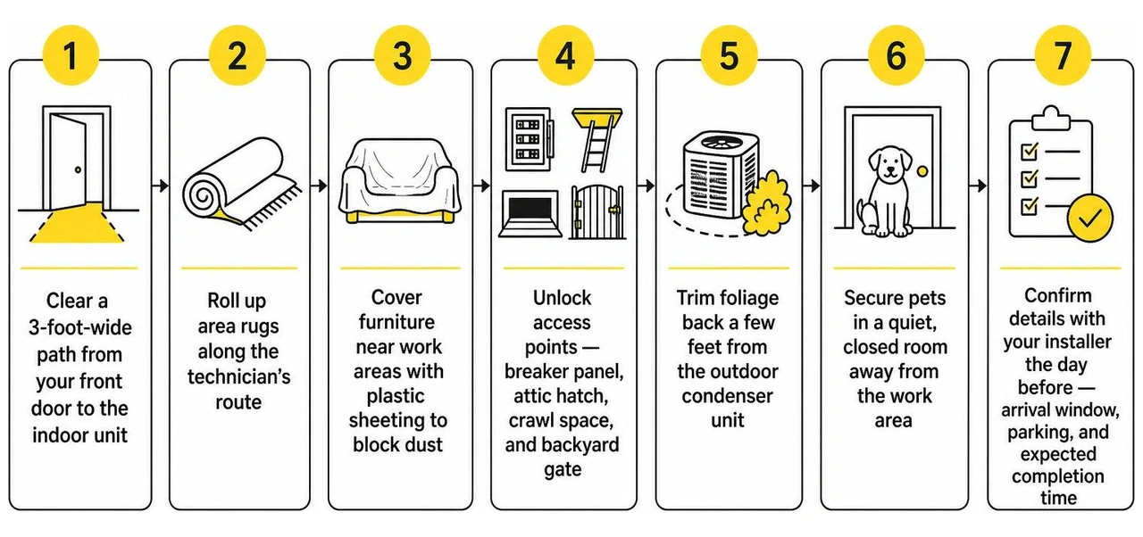 Step-by-step infographic checklist for preparing your home for AC replacement day